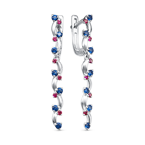 Cercei Suspendați din argint  cu pietre Cubic Zirconia Roșu, Cubic Zirconia Albastru Safir