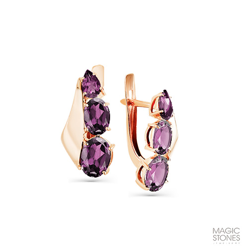 Cercei din aur roșu cu pietre Alexandrit