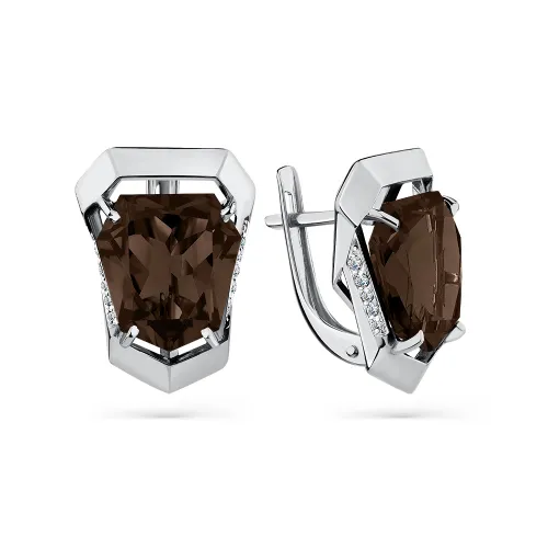 Cercei din aur alb cu Cubic Zirconia Incolor, Cuarț fumuriu