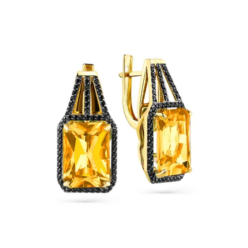 Cercei din aur galben cu Cubic Zirconia Negru, Citrin