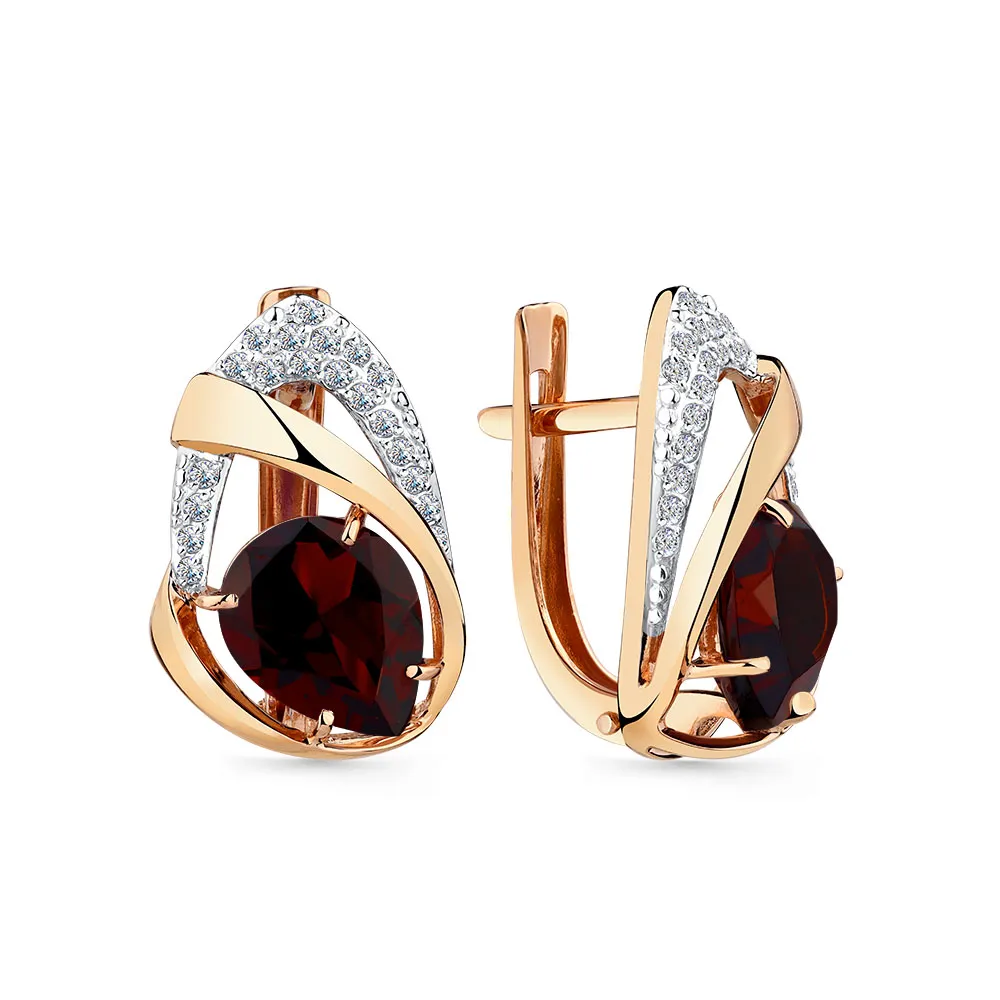 Cercei din aur roșu cu Cubic Zirconia Incolor, Granat