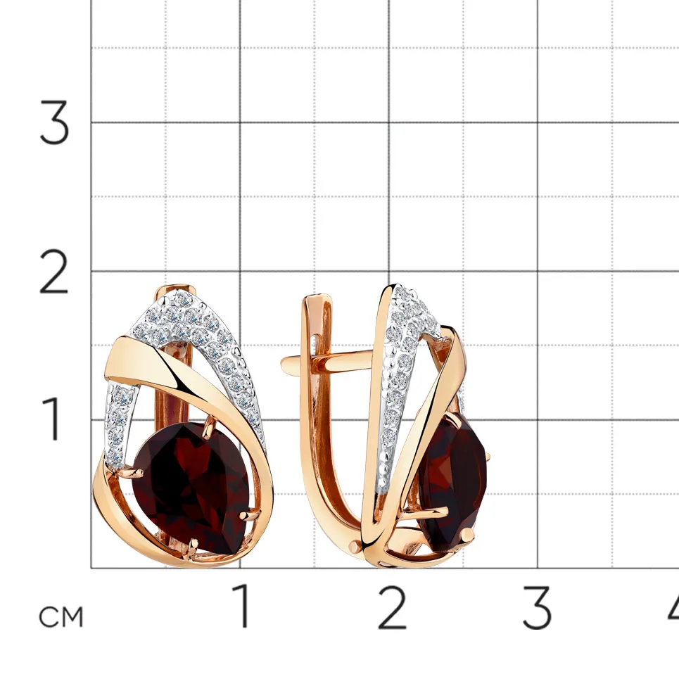 Cercei din aur roșu cu Cubic Zirconia Incolor, Granat