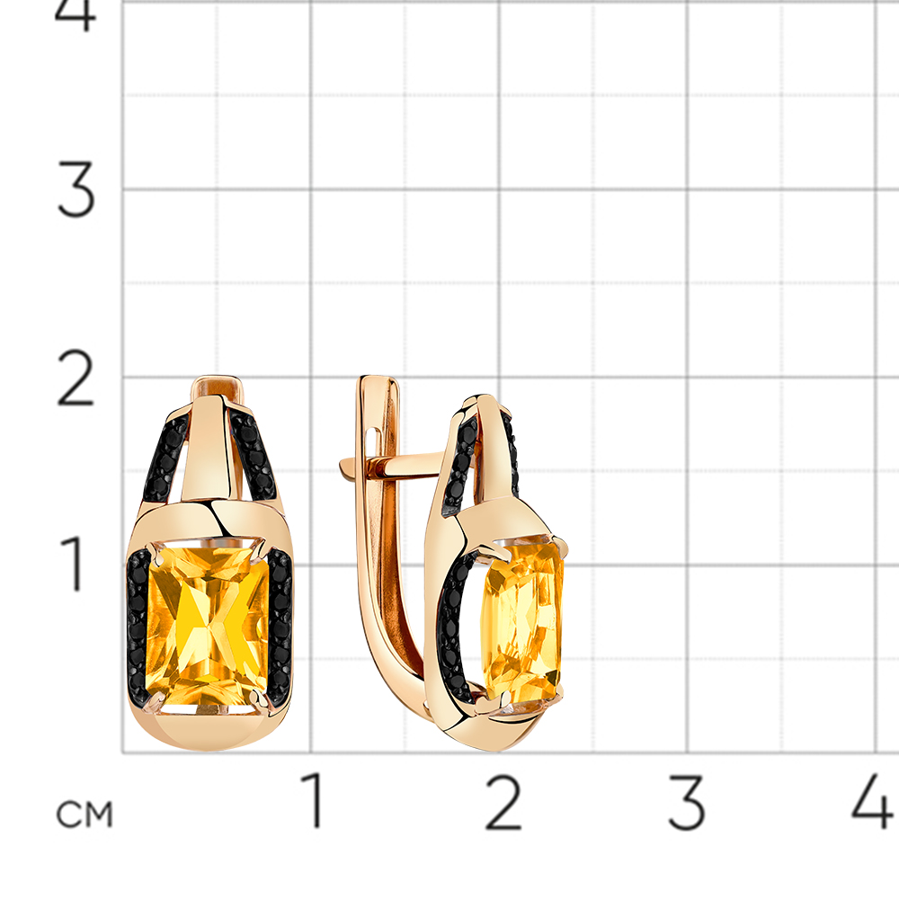 Cercei din aur roșu cu pietre Cubic Zirconia Negru, Citrin