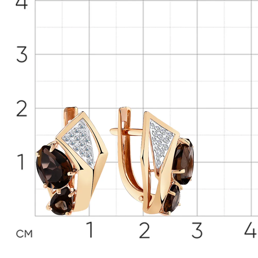 Cercei din aur roșu cu Cubic Zirconia Incolor, Cuarț fumuriu