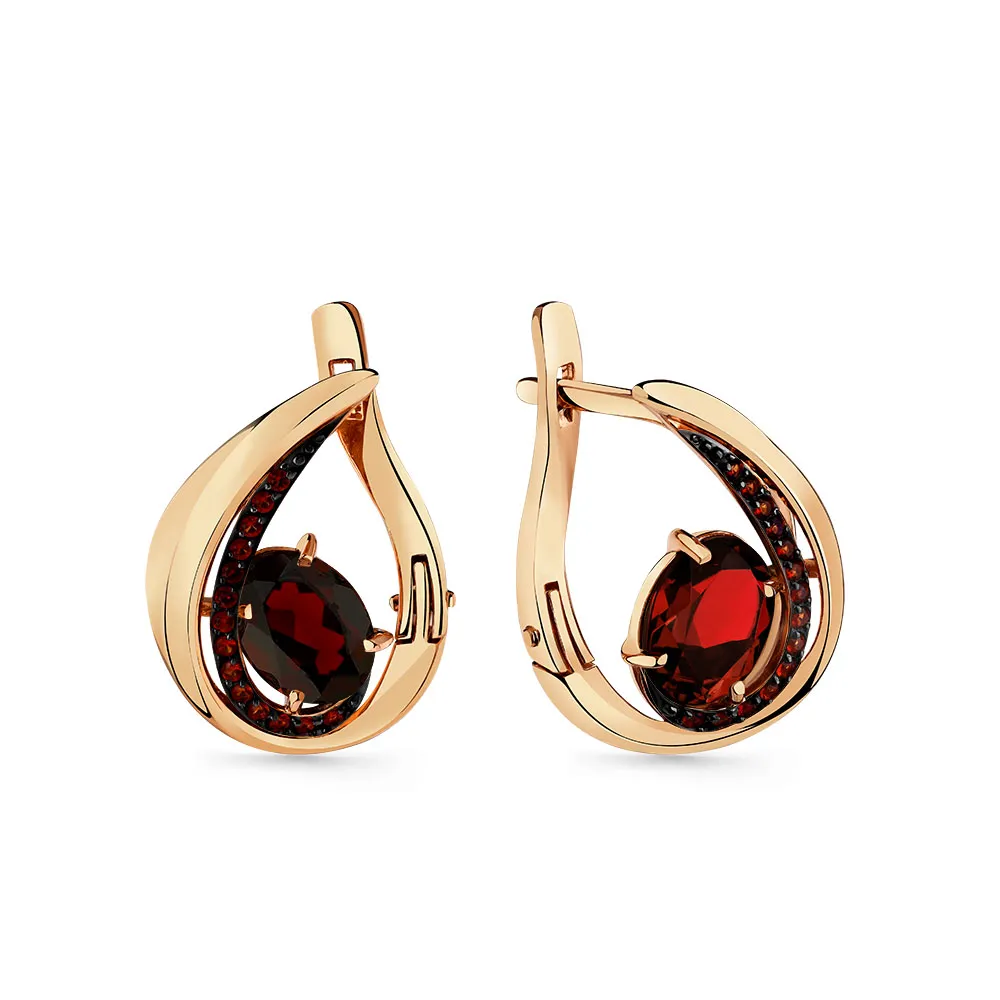 Cercei din aur roșu cu Cubic Zirconia Roșu, Granat