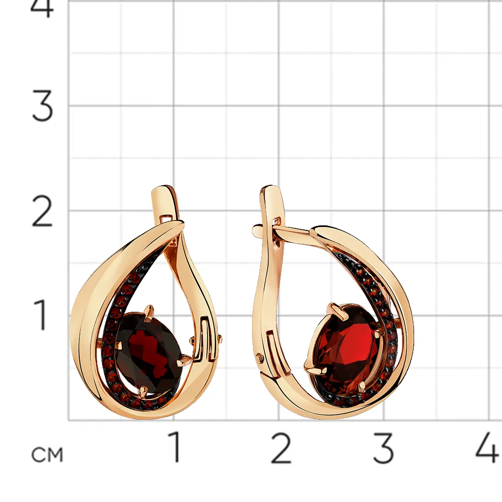 Cercei din aur roșu cu Cubic Zirconia Roșu, Granat