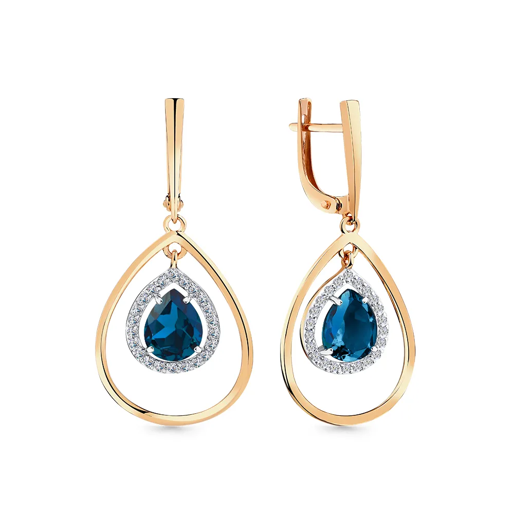 Cercei Suspendați din aur roșu cu Cubic Zirconia Incolor, Topaz London