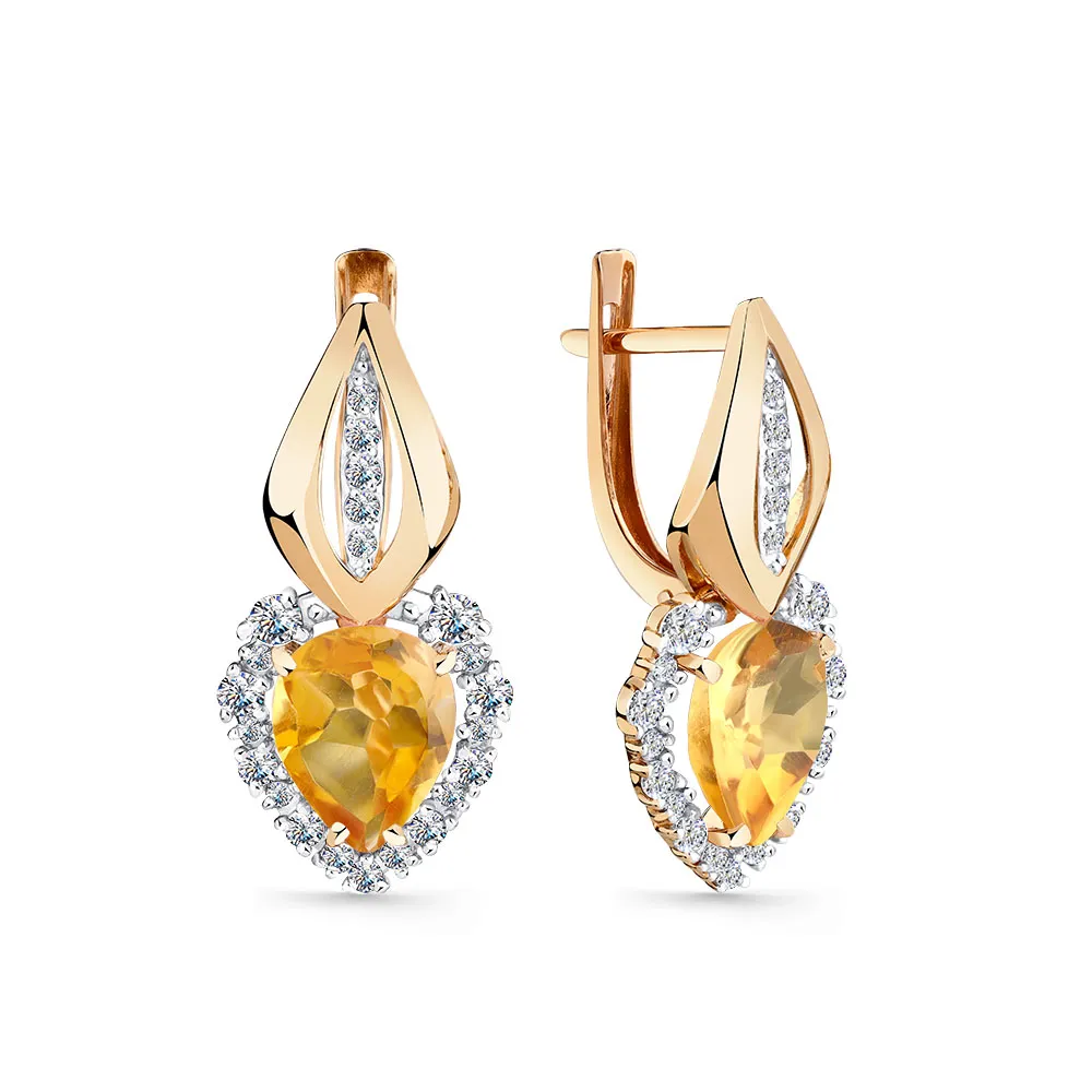 Cercei din aur roșu cu Cubic Zirconia Incolor, Citrin