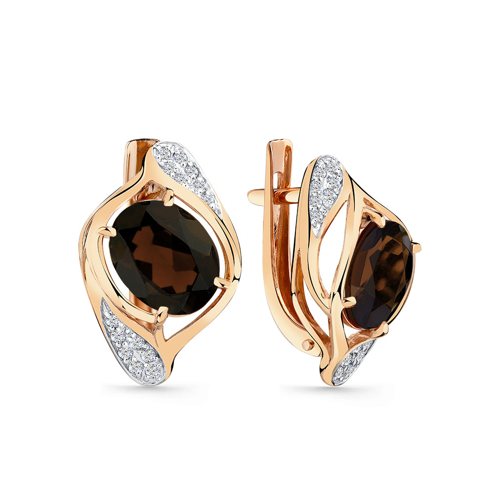 Cercei din aur roșu cu pietre Cubic Zirconia Incolor, Cuarț fumuriu