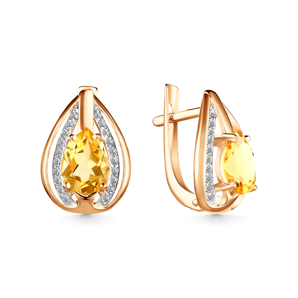 Cercei din aur roșu cu pietre Cubic Zirconia Incolor, Citrin