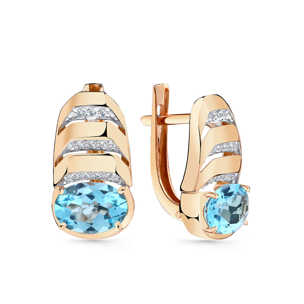 Cercei din aur roșu cu pietre Cubic Zirconia Incolor, Topaz Swiss