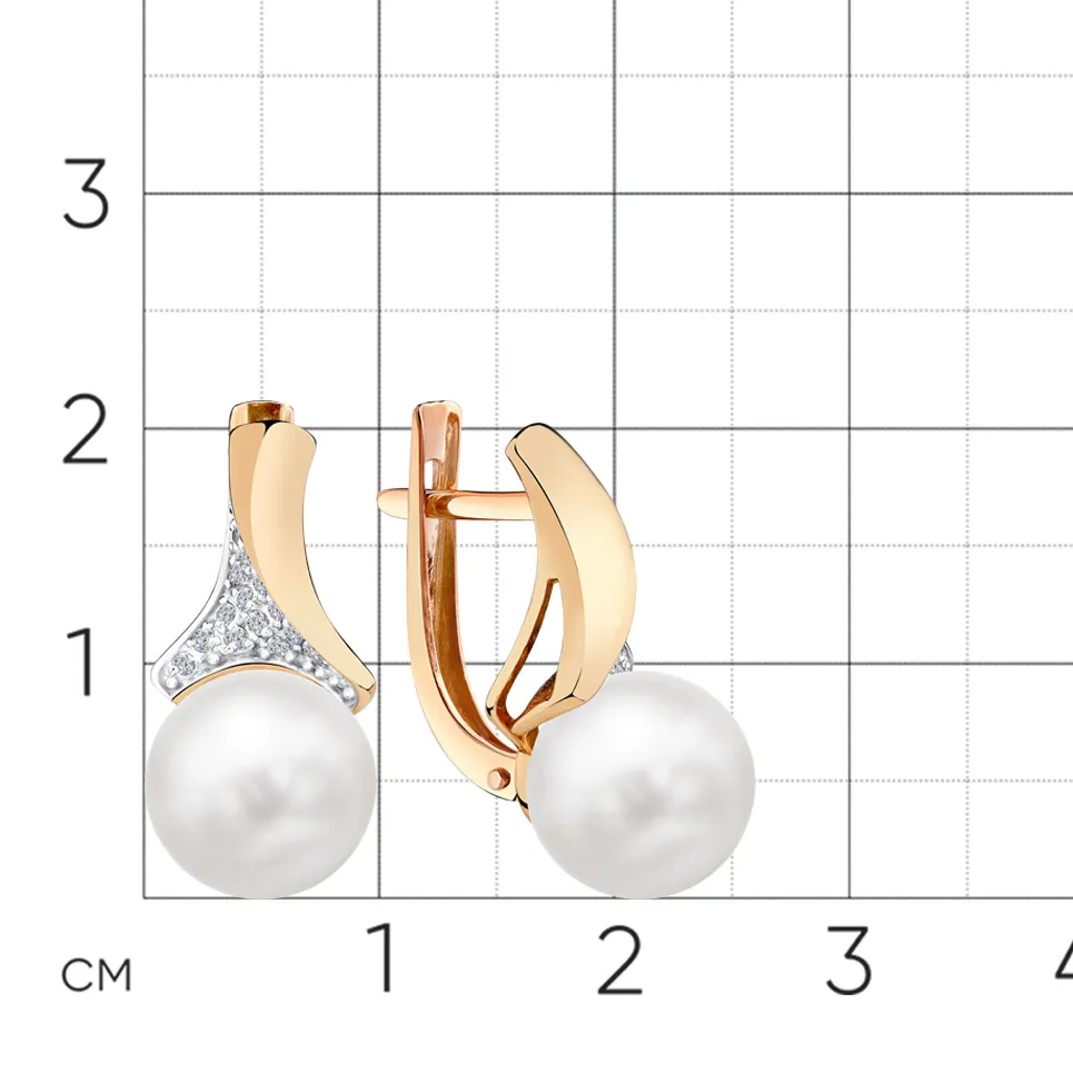 Cercei din aur roșu cu Cubic Zirconia Incolor, Perla Albă