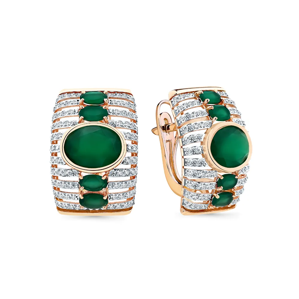 Cercei din aur roșu cu Cubic Zirconia Incolor, Agat verde