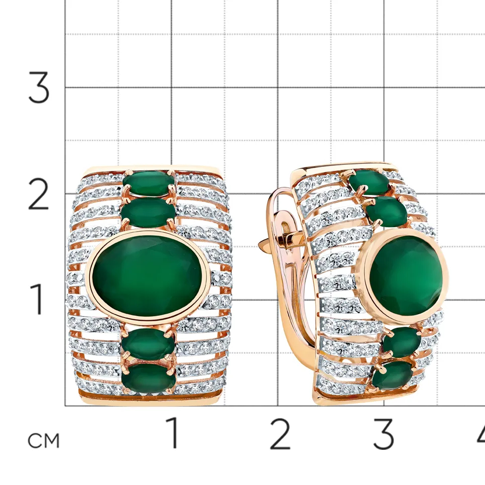 Cercei din aur roșu cu Cubic Zirconia Incolor, Agat verde
