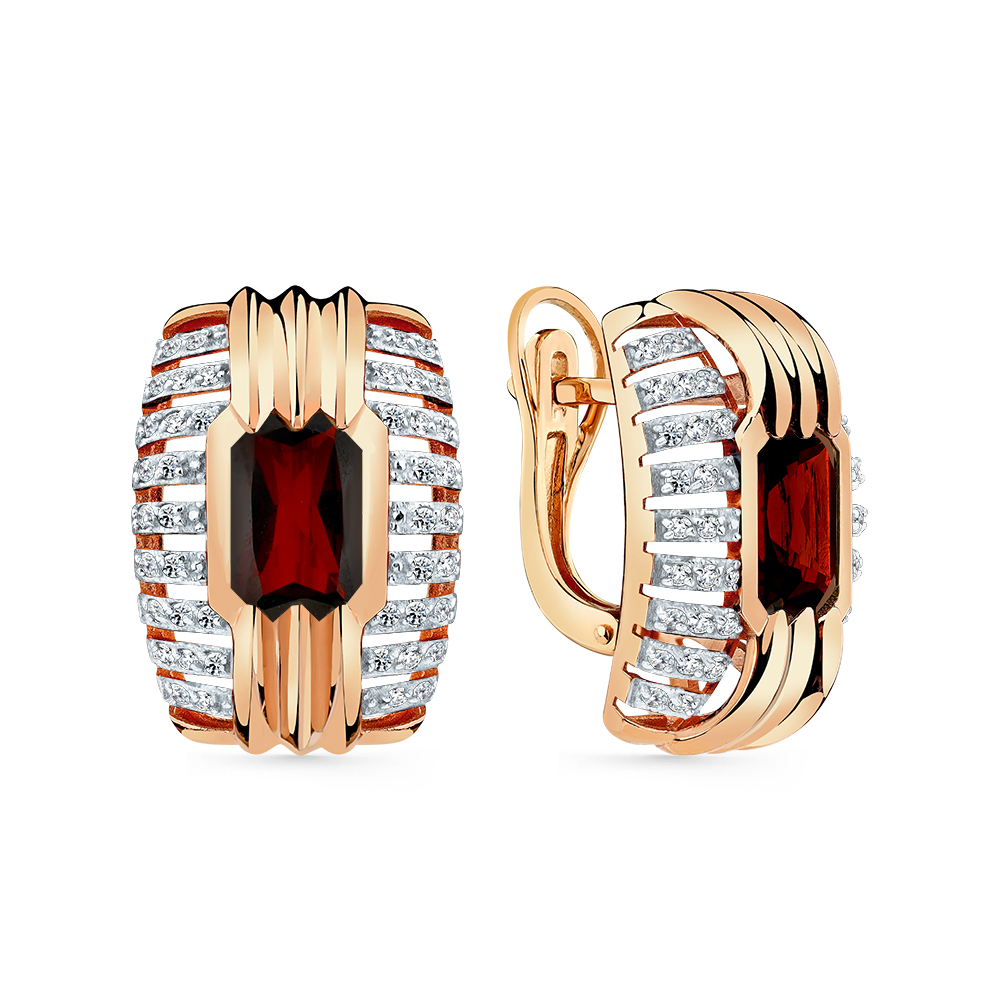 Cercei din aur roșu cu pietre Cubic Zirconia Incolor, Granat