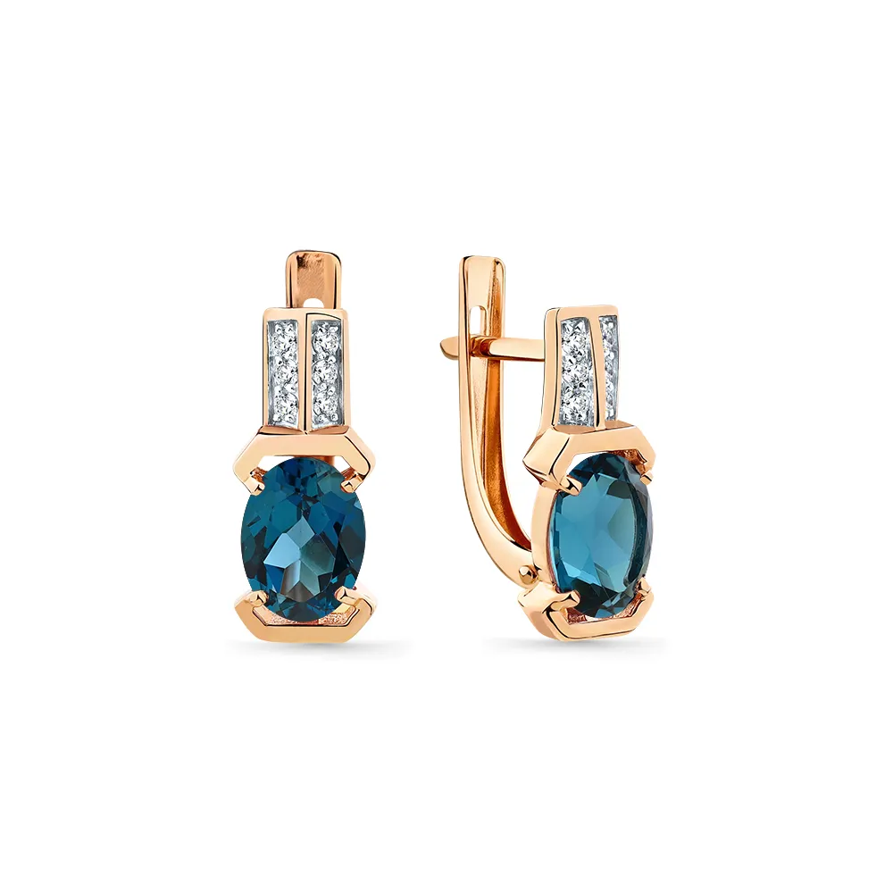 Cercei din aur roșu cu Cubic Zirconia Incolor, Topaz London
