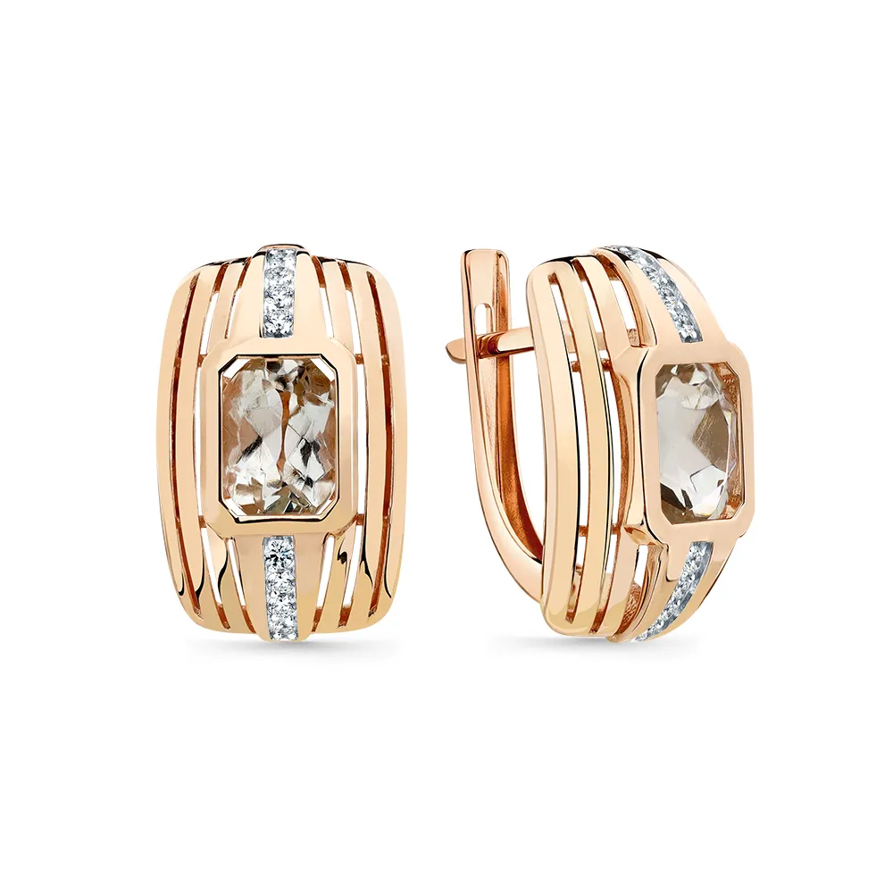 Cercei din aur roșu cu Cubic Zirconia Incolor, Prasiolit