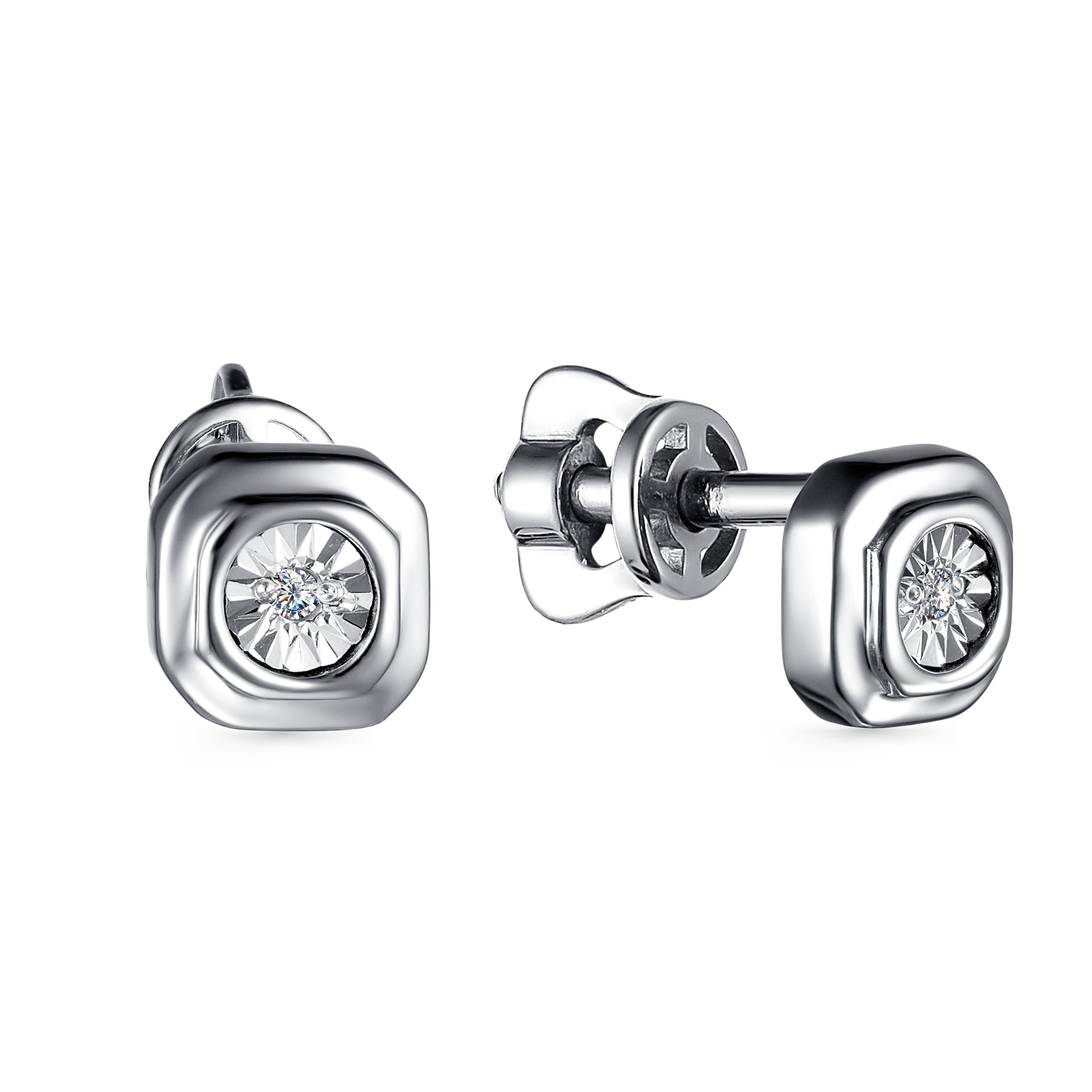 Серьги Пусеты из серебра с камнями Бриллиант