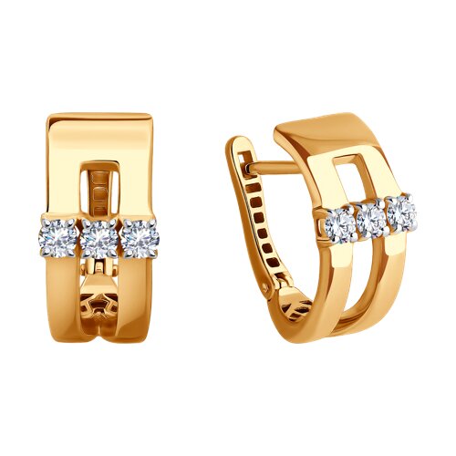 Cercei din aur roșu cu pietre Cubic Zirconia Incolor