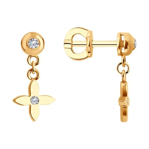 Cercei Pusete din aur roșu cu Cubic Zirconia Incolor