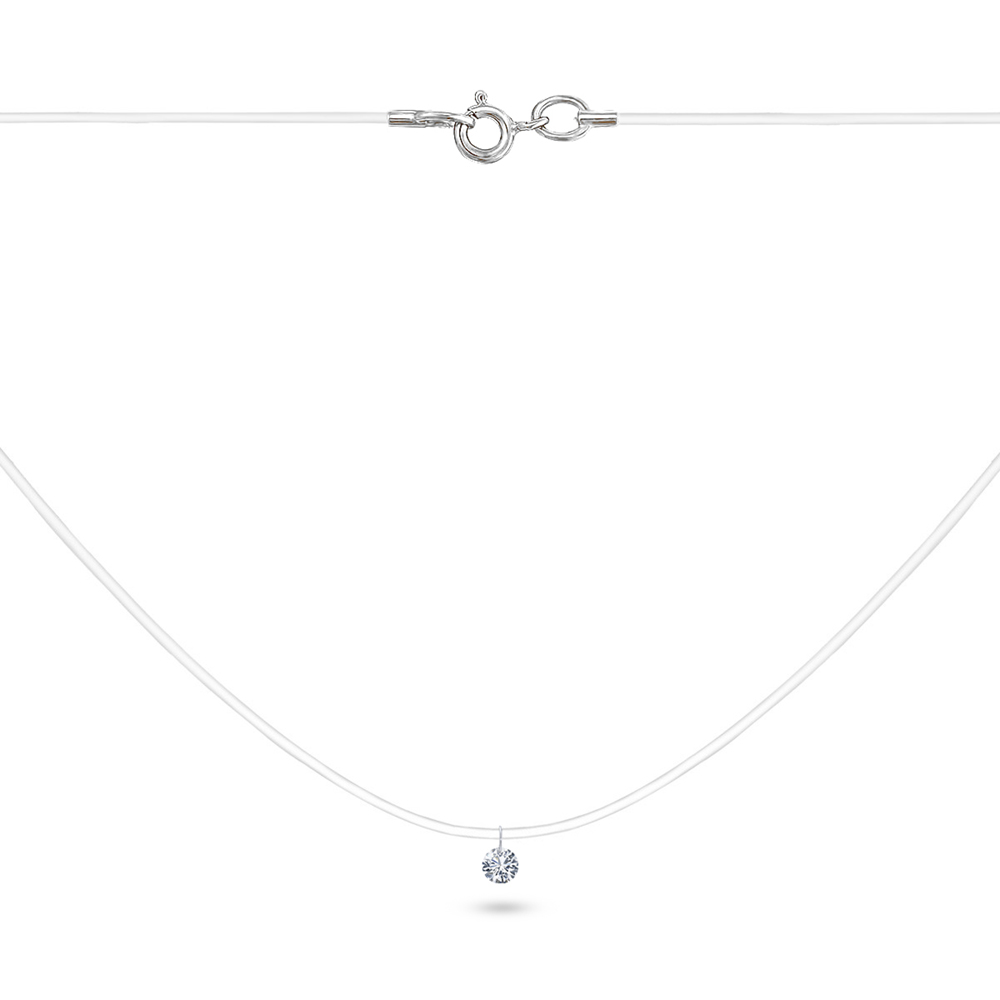 Colier din aur alb cu pietre Diamant, Fir transparent
