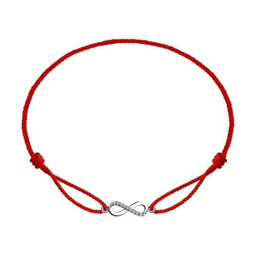 Браслет из серебра с камнями Фианит, Текстиль