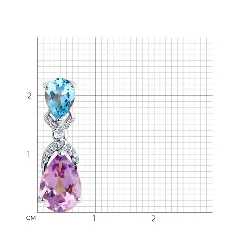 Pandantiv din argint cu Cubic Zirconia Incolor, Ametist și Topaz albastru