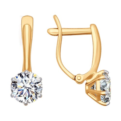 Cercei din aur roșu cu pietre Cubic Zirconia Incolor