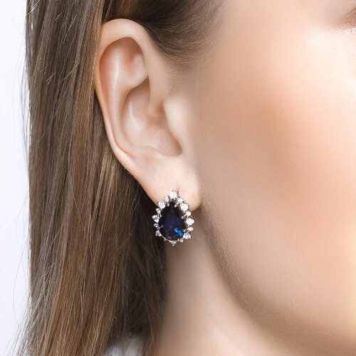 Серьги из серебра с камнями Фианит, Корунд