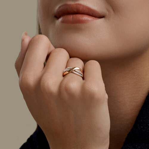 Inel din aur roșu cu pietre Cubic Zirconia Incolor