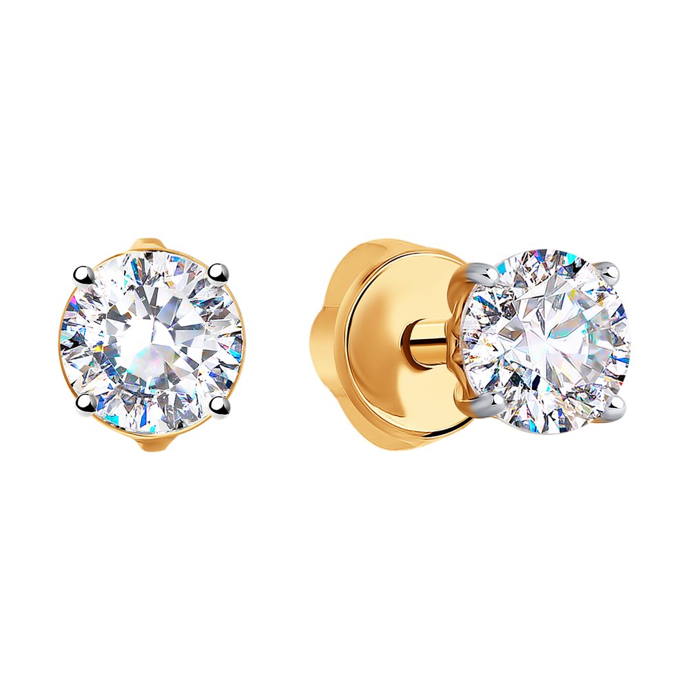 Cercei Pusete din aur roșu cu pietre Cubic Zirconia Incolor