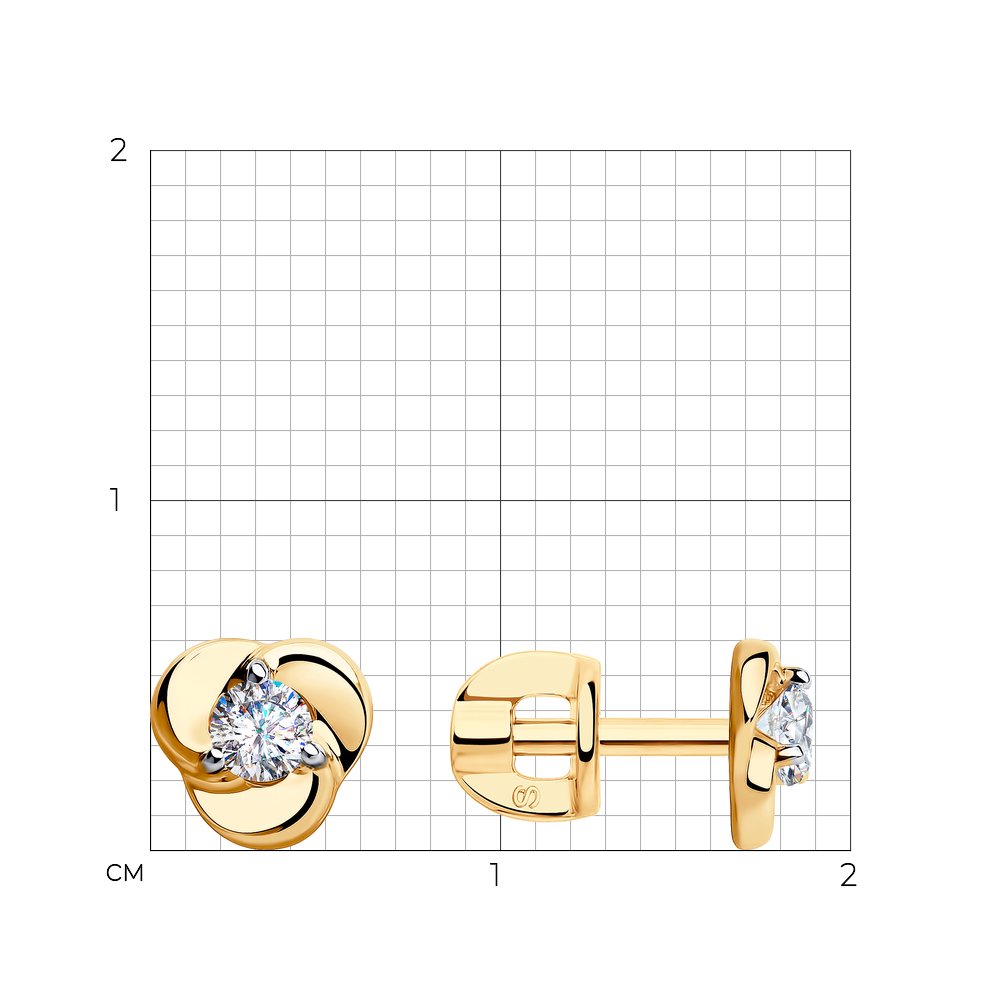 Серьги Пусеты из красного золота с камнями Фианит