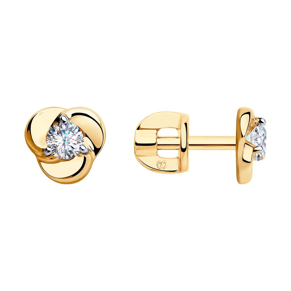 Серьги Пусеты из красного золота с камнями Фианит