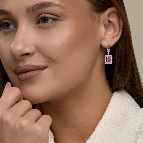 Cercei Suspendați din argint  cu pietre Cubic Zirconia Incolor, Cubic Zirconia Roz