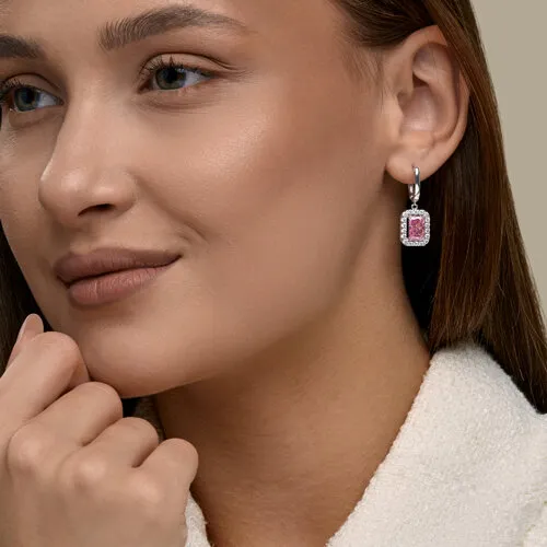 Cercei Suspendați din argint cu Cubic Zirconia Incolor, Cubic Zirconia Roz