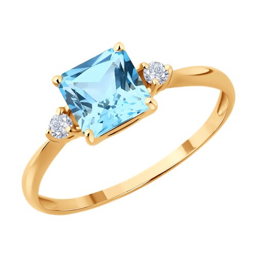 Inel din aur roșu cu pietre Cubic Zirconia Incolor, Topaz albastru