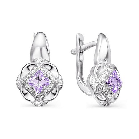 Cercei din argint  cu pietre Cubic Zirconia Incolor, Ametist