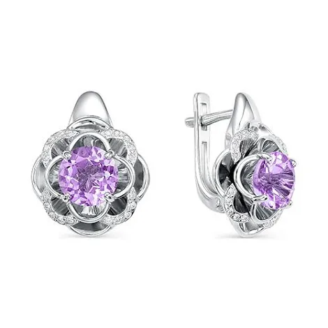 Серьги из серебра с камнями Фианит, Аметист