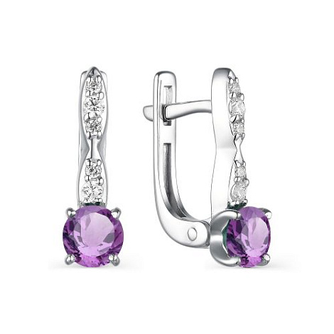 Серьги из серебра с камнями Фианит, Аметист