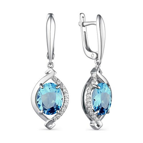 Cercei Suspendați din argint  cu pietre Cubic Zirconia Incolor, Topaz albastru