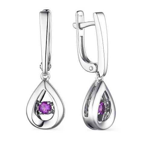 Серьги Длинные из серебра с камнями Аметист