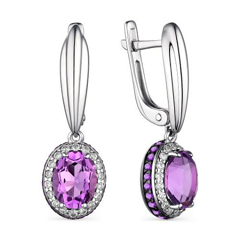 Cercei Suspendați din argint  cu pietre Cubic Zirconia Incolor, Cubic Zirconia Liliachiu și Ametist