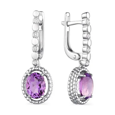 Cercei Suspendați din argint cu Cubic Zirconia Incolor, Ametist
