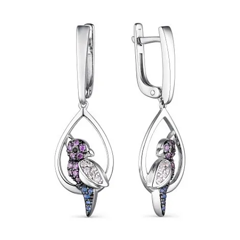 Cercei Suspendați din argint cu Cubic Zirconia Incolor, Cubic Zirconia Liliachiu și Cubic Zirconia Albastru Safir