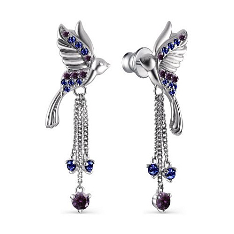 Cercei Pusete din argint  cu pietre Cubic Zirconia Liliachiu, Cubic Zirconia Albastru Safir