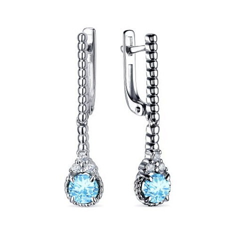 Cercei Suspendați din argint  cu pietre Cubic Zirconia Incolor, Topaz albastru