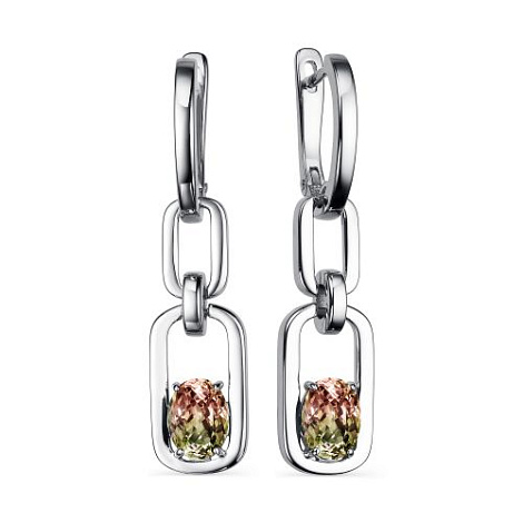 Серьги Длинные из серебра с камнями Султанит желтый (синт.)