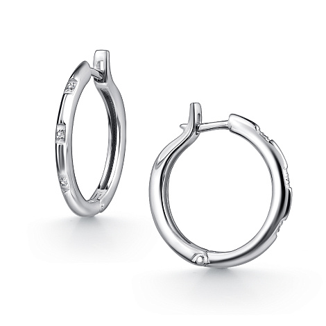 Cercei Creole din argint  cu pietre Diamant