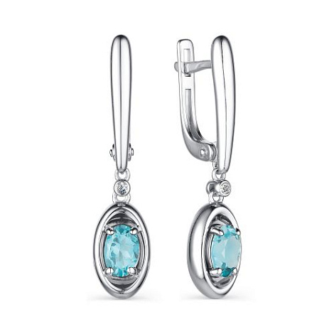 Cercei Suspendați din argint  cu pietre Cubic Zirconia Incolor, Topaz albastru