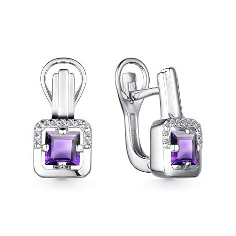 Cercei din argint  cu pietre Cubic Zirconia Incolor, Ametist